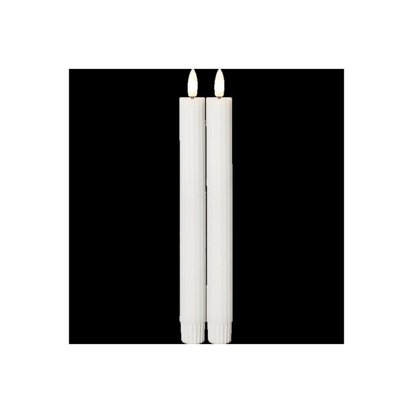 LED Leuchterkerze 2er Set "Flamme Stripe" in Weiß