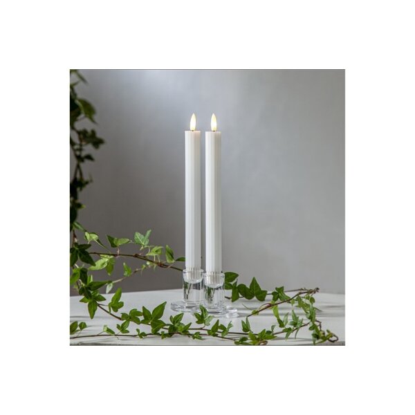 LED Leuchterkerze 2er Set "Flamme Stripe" in Weiß