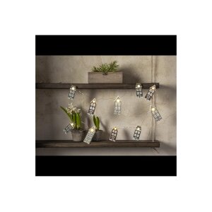 Lichterkette Villa – 10 Holzhäuschen mit warmweißen LEDs, Batterie, Timer