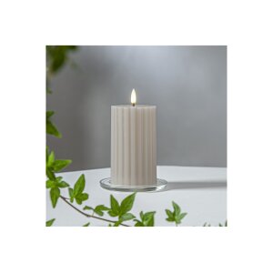 LED-Stumpenkerze Beige – 15?cm | Flamme Stripe mit...