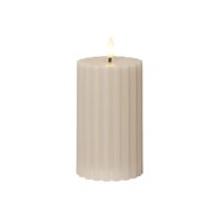 LED-Stumpenkerze Beige – 15?cm | Flamme Stripe mit Timer & geriffelter Oberfläche