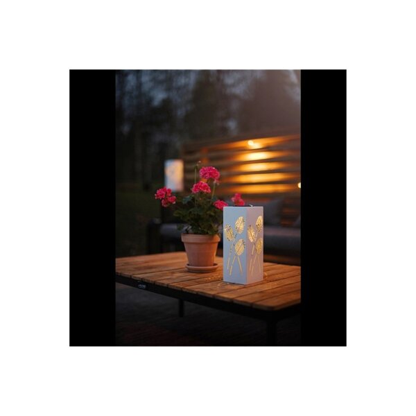 Solargartenstab Albaleaf weiß – warmweiß, Solar, Dämmerungssensor, höhenverstellbar