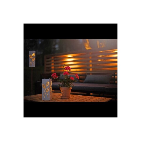 Solargartenstab Albaleaf weiß – warmweiß, Solar, Dämmerungssensor, höhenverstellbar