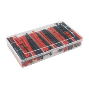 Schrumpfschlauch-Sortiment, 142-teilig Plastikbox, klebend, Ratio 3:1, schw+rot