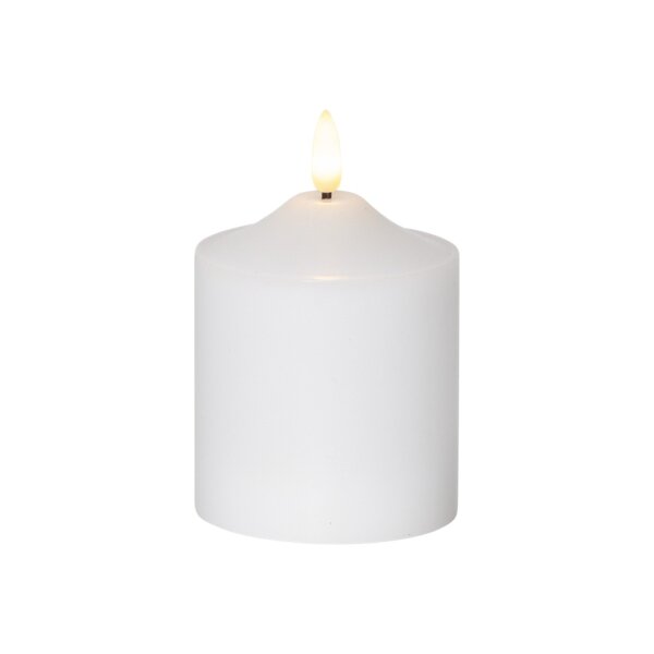 Wachskerze "Flamme" – Weiß, 12?cm mit LED-Flamme & Timer, 200h Laufzeit