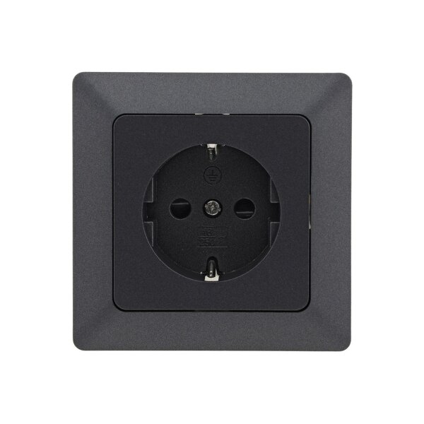 MILOS Schutzkontakt-Steckdose, Anthrazit 250V~/ 16A, mit Rahmen, Klemmanschluss