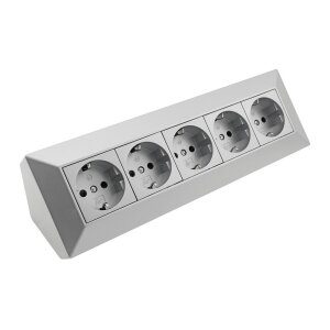 5-fach Steckdosenblock, silber 250V~/ 16A, Aufbaumontage