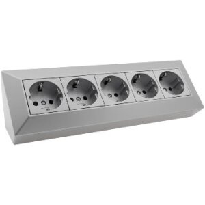 5-fach Steckdosenblock, silber 250V~/ 16A, Aufbaumontage
