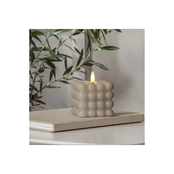 3er Set LED Stumpenkerze Flamme Dot weiß, beige, grau