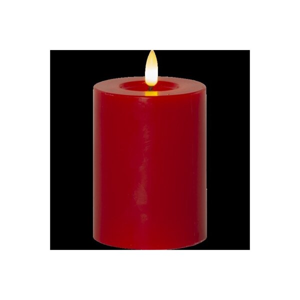 LED-Stumpenkerze Flamme Flow Rot – 12,5?cm mit glänzender Wachsoptik & Timer