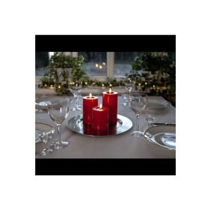 LED-Stumpenkerze Flamme Flow Rot – 12,5?cm mit glänzender Wachsoptik & Timer