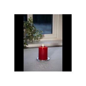 LED-Stumpenkerze Flamme Flow Rot – 12,5?cm mit glänzender Wachsoptik & Timer