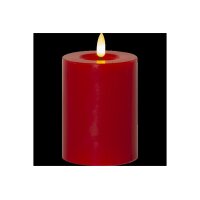 LED-Stumpenkerze Flamme Flow Rot – 12,5?cm mit glänzender Wachsoptik & Timer