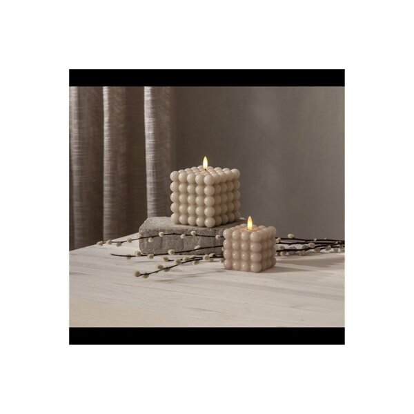 LED-Wachskerze Flamme Dot Beige – Bubble-Design, 9,5?cm, mit Timerfunktion & LED-Flamme