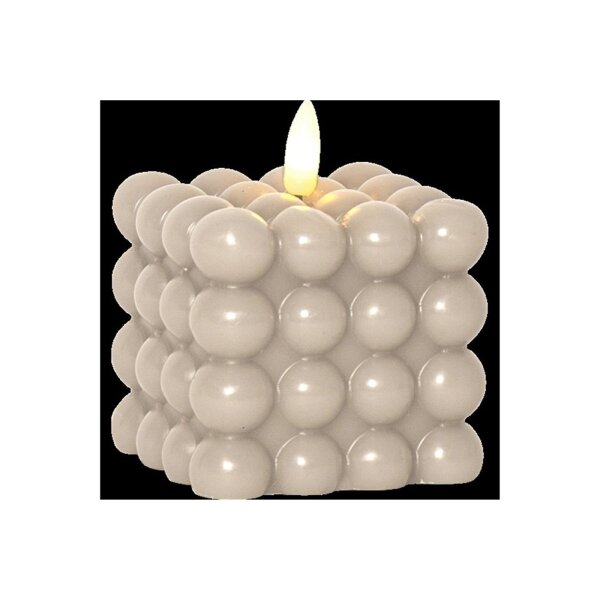 LED-Wachskerze Flamme Dot Beige – Bubble-Design, 9,5?cm, Timer & warmweißes Licht