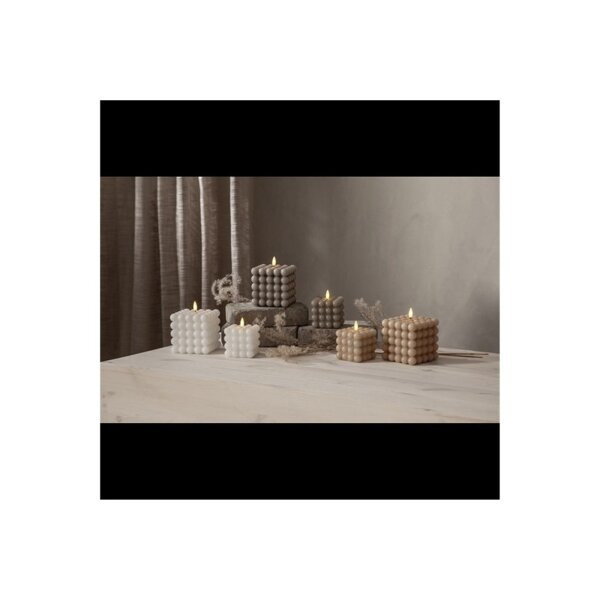 LED-Wachskerze Flamme Dot Beige – Bubble-Design, 9,5?cm, Timer & warmweißes Licht