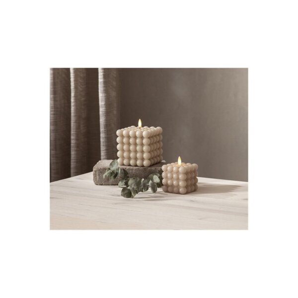 LED-Wachskerze Flamme Dot Beige – Bubble-Design, 9,5?cm, Timer & warmweißes Licht