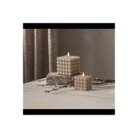 LED-Wachskerze Flamme Dot Beige – Bubble-Design, 9,5?cm, Timer & warmweißes Licht