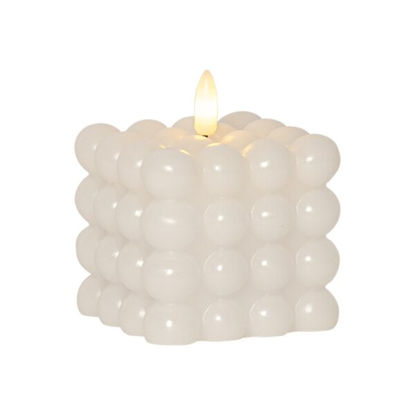 LED-Wachskerze Flamme Dot Weiß – Bubble-Design, 9,5?cm, Timer & warmweißes Licht