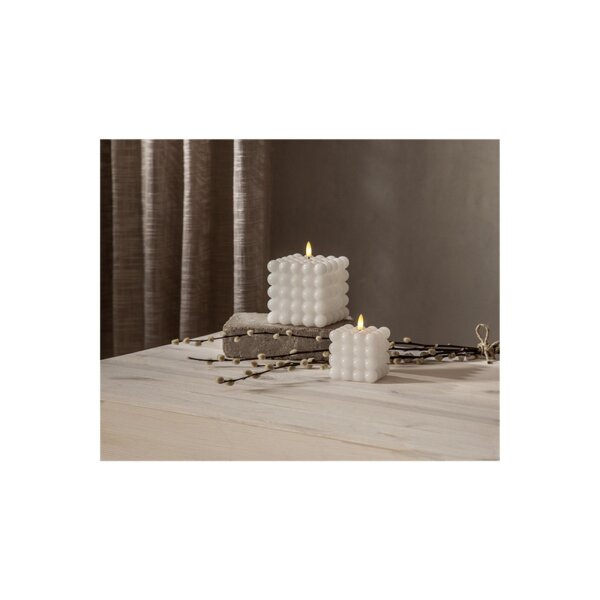 LED-Wachskerze Flamme Dot Weiß – Bubble-Design, 9,5?cm, Timer & warmweißes Licht