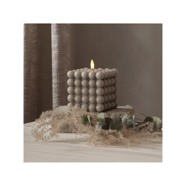 LED-Wachskerze Flamme Dot Grau – Bubble-Design, 12,5?cm, mit Timer & LED-Flamme