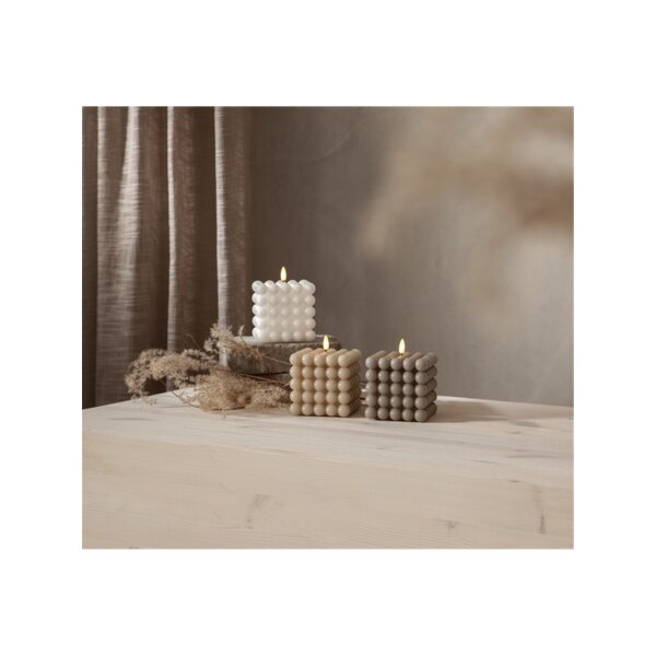 LED-Wachskerze Flamme Dot Grau – Bubble-Design, 12,5?cm, mit Timer & LED-Flamme