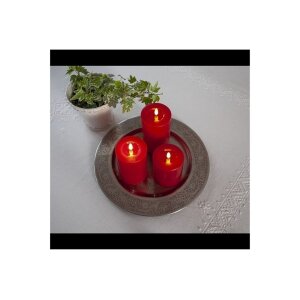 LED-Wachskerze mit natrurgetreuer Flamme in rot 17cm