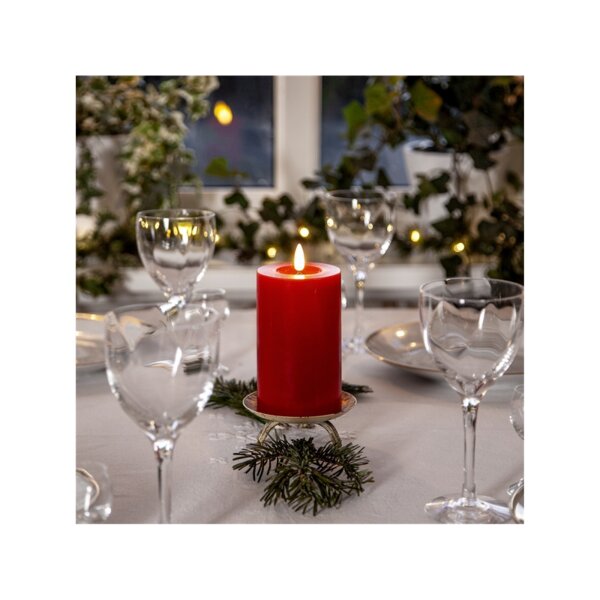 LED-Stumpenkerze Flamme Flow Rot – 15?cm mit flüssigem Wachseffekt & Timer