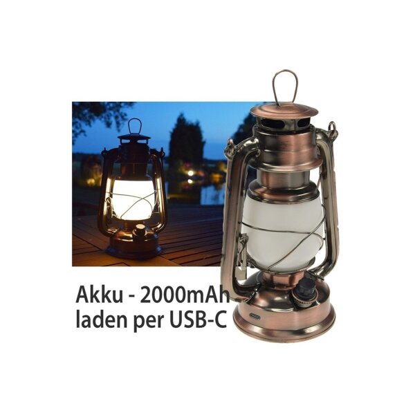 LED Akku Camping Laterne "CT-Copper Pro" ØxH 12x23,5cm, USB-C, warmweiß, dimmbar