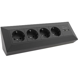 ChiliTec Ecksteckdose Küchensteckdose mit USB Doppelsteckdose 4x Steckdosen 2x USB I 90° Winkel I 230V Aufbau & Eck-Montage für Arbeitsplatte Küche I Schwarz