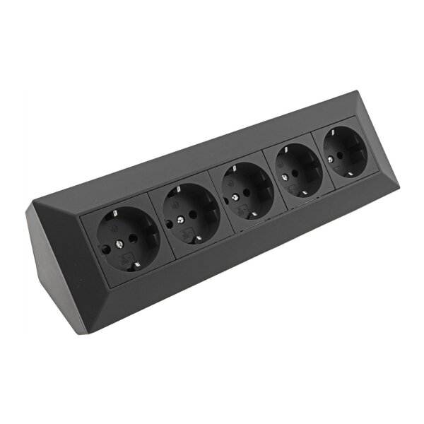ChiliTec 5-fach Eck-Steckdose Küchensteckdose 230V I 90° Winkel für Eck Montage I Aufbau-Steckdose für Küche Werkstatt I Schwarz