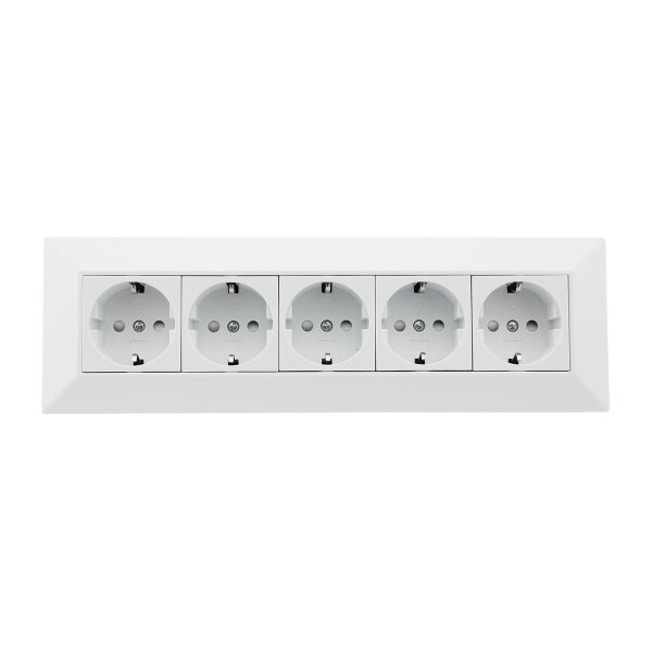 ChiliTec Steckdosenblock 5-fach Ecksteckdose 230V Küchensteckdose Aufbausteckdose mit 5 Steckplätzen Unterbau & Eck Montage für Arbeitsplatte Küche Werkstatt Weiß