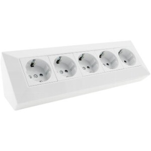 ChiliTec Steckdosenblock 5-fach Ecksteckdose 230V Küchensteckdose Aufbausteckdose mit 5 Steckplätzen Unterbau & Eck Montage für Arbeitsplatte Küche Werkstatt Weiß