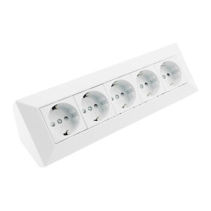 ChiliTec Steckdosenblock 5-fach Ecksteckdose 230V Küchensteckdose Aufbausteckdose mit 5 Steckplätzen Unterbau & Eck Montage für Arbeitsplatte Küche Werkstatt Weiß