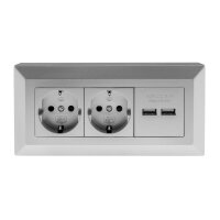 ChiliTec Steckdosenblock Ecksteckdose mit 2x USB 2 Schutzkontaktsteckdosen Aufbausteckdose 230V Unterbau Eck-Montage für Arbeitsplatte Küche Grau Silber