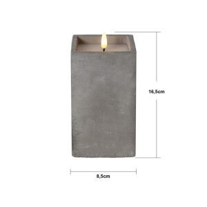 LED-Kerze Flamme Cem – Grau, 16,5?cm mit Timer, Echtwachs & Zementgehäuse