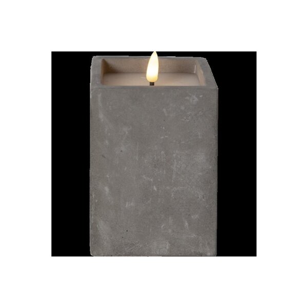 Flamme CEM LED-Kerze mit Timer, 14 cm, Zement & Echtwachs, warmweiß, quadratisch