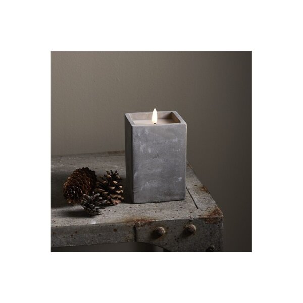 Flamme CEM LED-Kerze mit Timer, 14 cm, Zement & Echtwachs, warmweiß, quadratisch