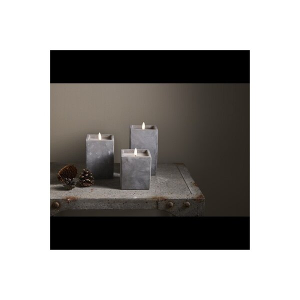 Flamme CEM LED-Kerze mit Timer, 14 cm, Zement & Echtwachs, warmweiß, quadratisch