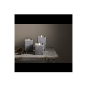 Flamme CEM LED-Kerze mit Timer, 14 cm, Zement & Echtwachs, warmweiß, quadratisch