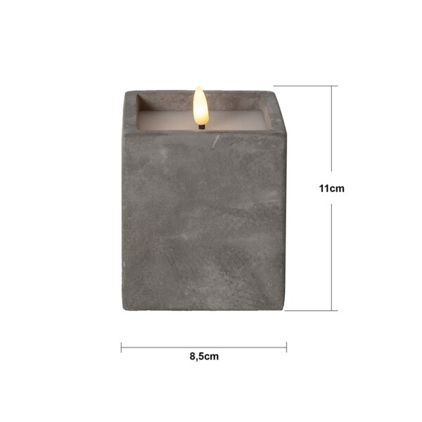 LED-Kerze Flamme Cem – Grau, 11,5?cm mit Timer, Echtwachs & Zementdesign