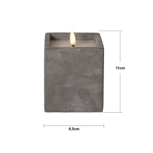 LED-Kerze Flamme Cem – Grau, 11,5?cm mit Timer, Echtwachs & Zementdesign