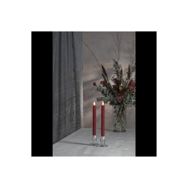 LED-Leuchterkerzen dunkelrot 24,5?cm – Antik-Design mit Timer & Flackerlicht