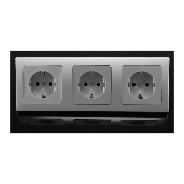 DELPHI 3-fach Steckdose Silber Grau Unterputz I UP Einbau I 3Stück 230V Schutzkontakt Steckdosen mit 3-fach Rahmen #1
