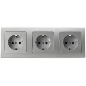 DELPHI 3-fach Steckdose Silber Grau Unterputz I UP Einbau I 3Stück 230V Schutzkontakt Steckdosen mit 3-fach Rahmen #1