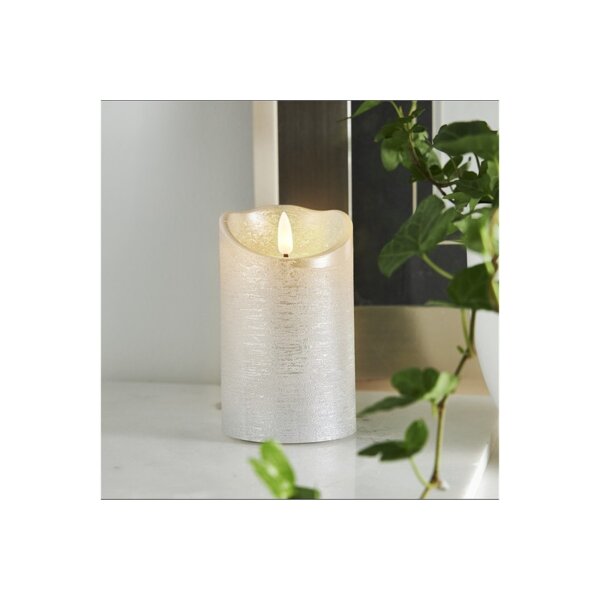 LED-Wachskerze Silber – 12?cm mit rustikaler Oberfläche & Timer