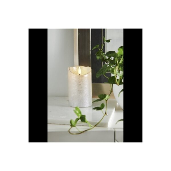 LED-Wachskerze Silber – 12?cm mit rustikaler Oberfläche & Timer