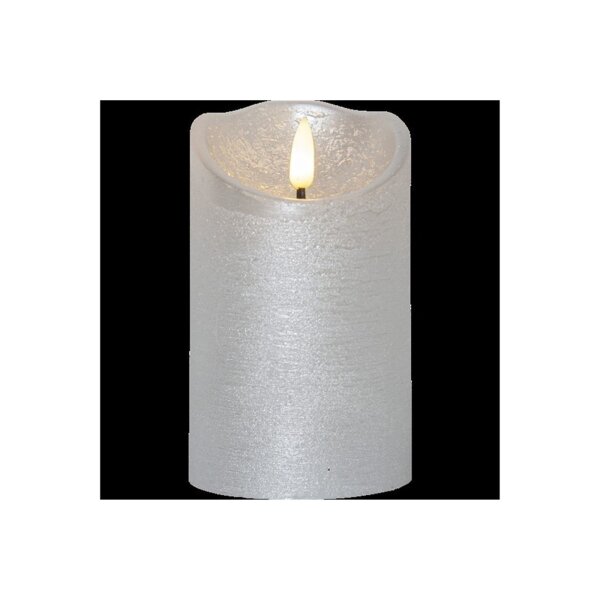 LED-Wachskerze Silber – 12?cm mit rustikaler Oberfläche & Timer