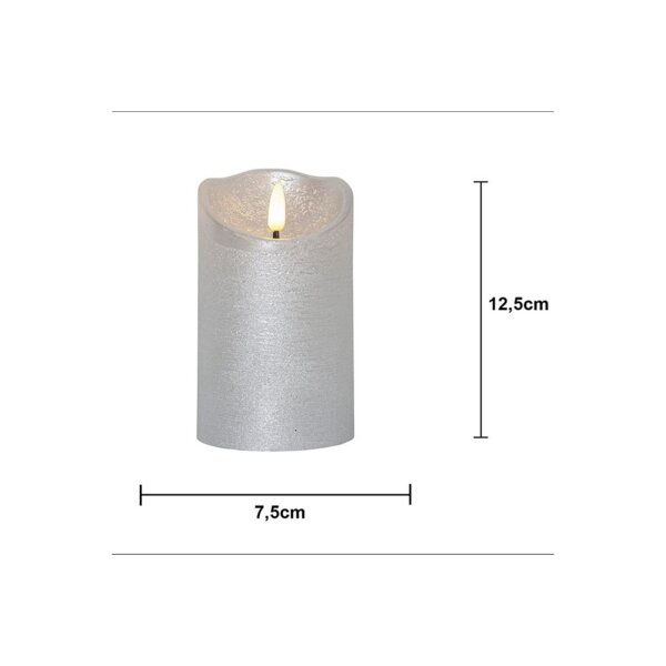 LED-Wachskerze Silber – 12?cm mit rustikaler Oberfläche & Timer