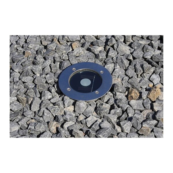 Solar Bodenstrahler „CTB-R“ – rund Ø 12?cm, Edelstahl, IP44, 600?mAh Akku, trittfest